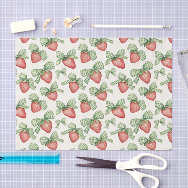Erdbeeren mit grüner Schleife Geburtstag Seidenpapier (Handwerk)