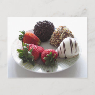 Erdbeeren mit Schokolade Postkarte