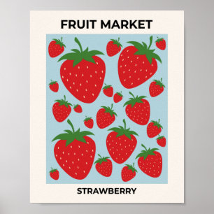 Erdbeeren Moderner Obstmarkt Obstkunst Blau Poster