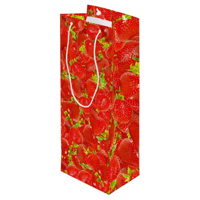 Erdbeeren Muster Geschenktüte Für Weinflaschen (Rückseite Schrägansicht)