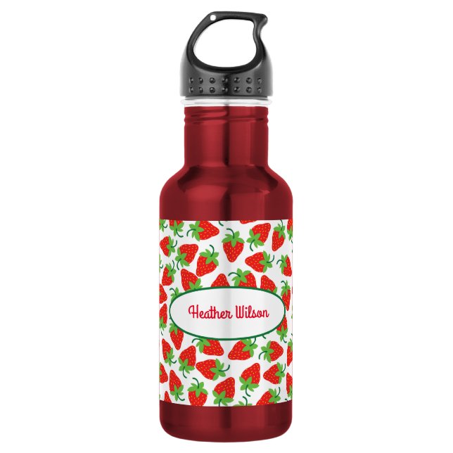 Erdbeeren Niedlich Kinder Wasserflasche mit Name (Vorderseite)
