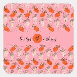 Erdbeeren Pink White Doodle Geburtstag Quadratischer Aufkleber