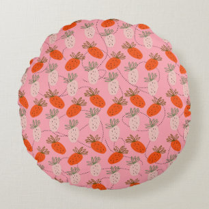Erdbeeren Pink White Doodle Muster Rundes Kissen