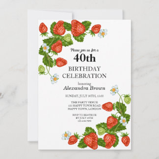 Erdbeeren Rahmen 40. Geburtstag Foto Party Einladung