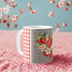 Erdbeeren Red Gingham und Blue Slate Kaffeetasse