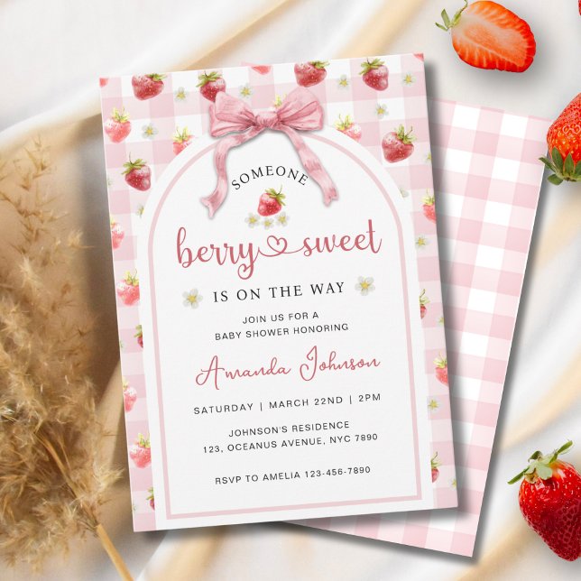 Erdbeeren Ribbon Berry Sweet Pink Baby Dusche Einladung (Von Creator hochgeladen)