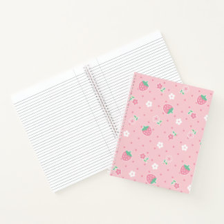 Erdbeeren Rosa Blume Dots Kawaii Niedlich Pastell Notizbuch