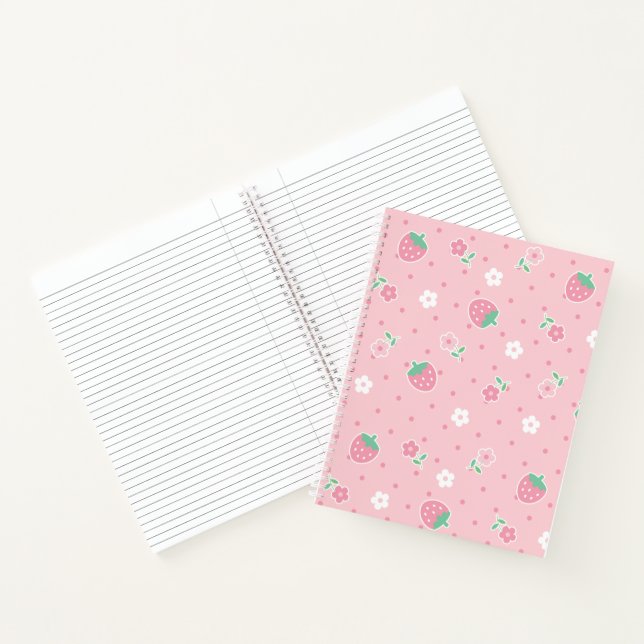 Erdbeeren Rosa Blume Dots Kawaii Niedlich Pastell Notizbuch (Innenseite)