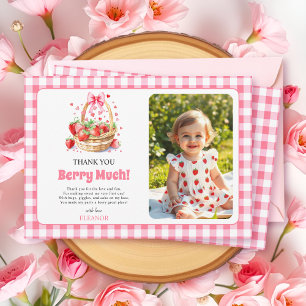 Erdbeeren, rosa Schleife Berry Erster Geburtstag F Dankeskarte