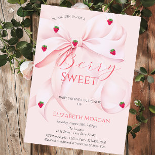 Erdbeeren Rosa Schleife Rosa gestreifte Babyparty Einladung
