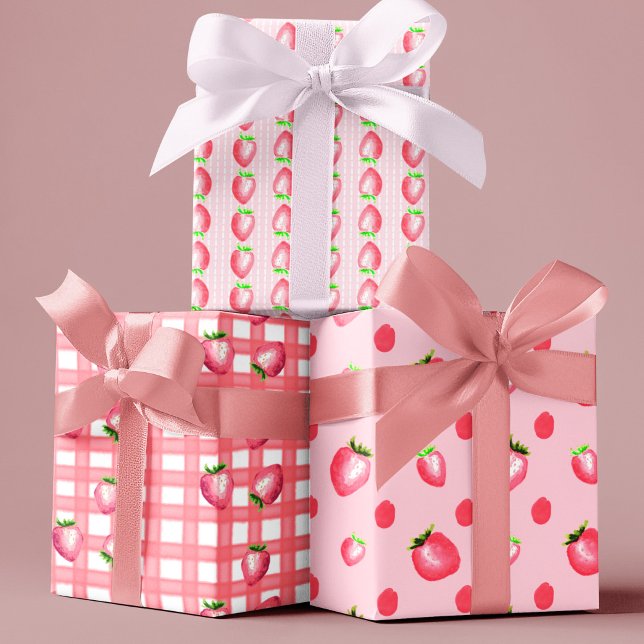 Erdbeeren Rosa und Rote Farbe Geschenkpapier Set (Von Creator hochgeladen)