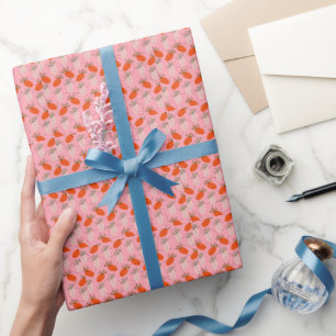 Erdbeeren Rosa Weiße Doodle-Muster   Geschenkpapier