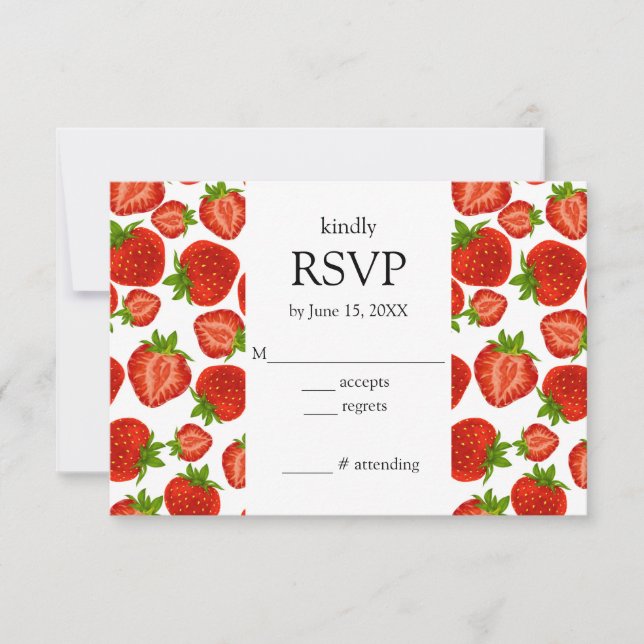 Erdbeeren Rote und weiße botanische RSVP-Karte RSVP Karte (Vorderseite)