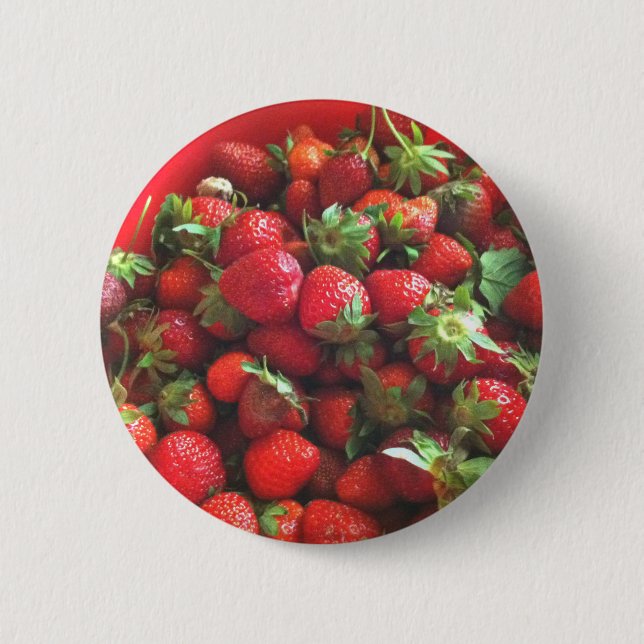 Erdbeeren Rotes Foto Button (Vorderseite)