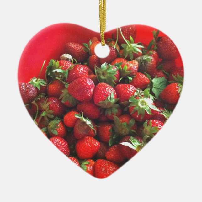 Erdbeeren Rotes Foto Keramikornament (Vorne)