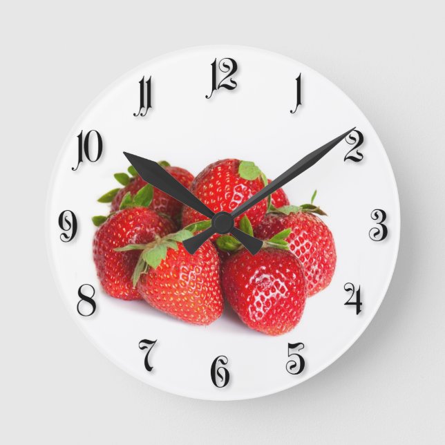Erdbeeren Runde Wanduhr (Vorderseite)