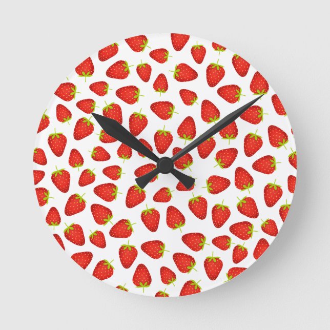 Erdbeeren Runde Wanduhr (Vorderseite)