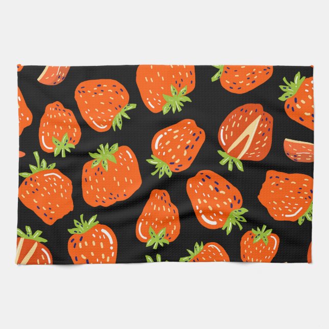 Erdbeeren Schwarz: Vintage Nahtlose Textur Geschirrtuch (Horizontal)