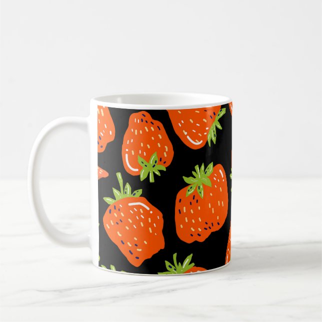 Erdbeeren Schwarz: Vintage Nahtlose Textur Kaffeetasse (Links)