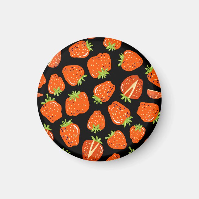 Erdbeeren Schwarz: Vintage Nahtlose Textur Magnet (Vorne)