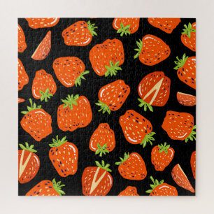 Erdbeeren Schwarz: Vintage Nahtlose Textur Puzzle