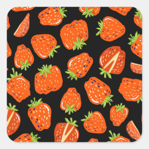 Erdbeeren Schwarz: Vintage Nahtlose Textur Quadratischer Aufkleber