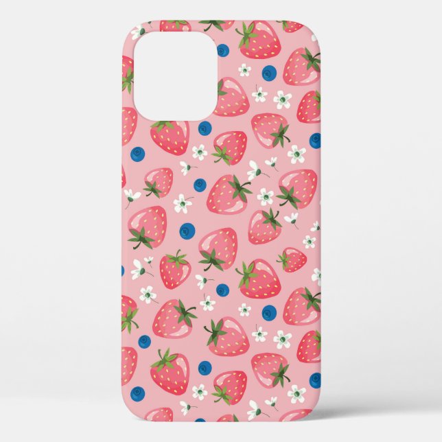 Erdbeeren Sommer, Cartoon mädchenhaft Hintergrund. Case-Mate iPhone Hülle (Rückseite)