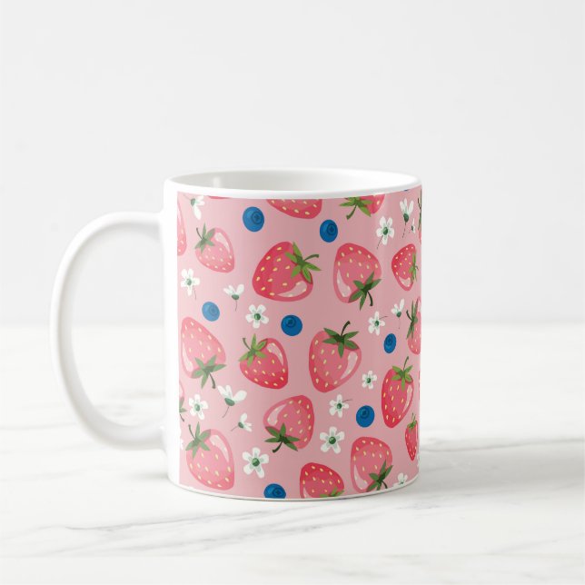 Erdbeeren Sommer, Cartoon mädchenhaft Hintergrund. Kaffeetasse (Links)