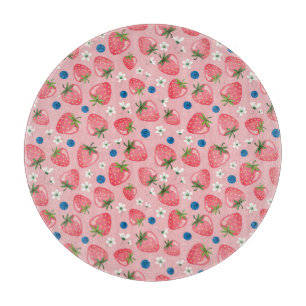 Erdbeeren Sommer, Cartoon mädchenhaft Hintergrund. Schneidebrett