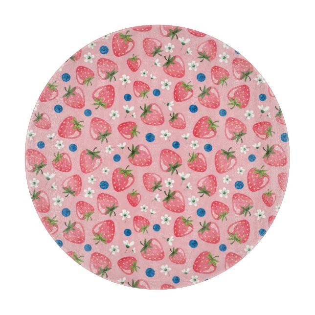 Erdbeeren Sommer, Cartoon mädchenhaft Hintergrund. Schneidebrett (Vorderseite)