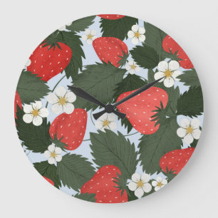 Erdbeeren: Sommerfrucht Musterdesign. Große Wanduhr