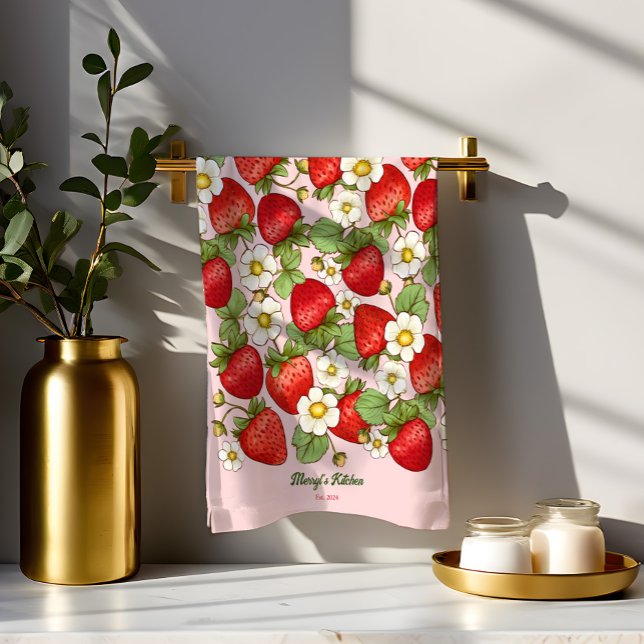 Erdbeeren Sommerfrüchte, kundenspezifische Bezeich Geschirrtuch (Strawberry pattern summer fruit personalized name kitchen towel customized housewarming gifts)