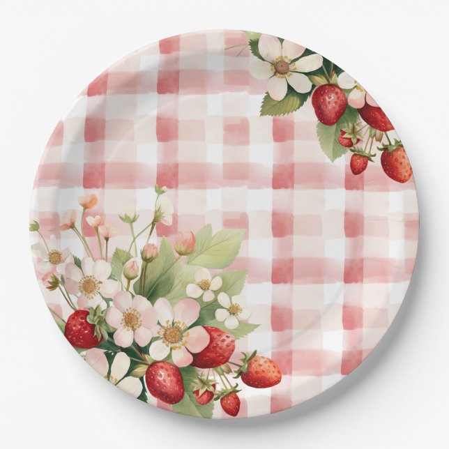 Erdbeeren Süße Baby Shower Pappteller (Vorderseite)