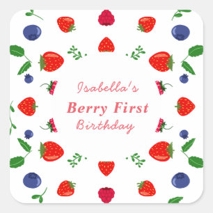 Erdbeeren süße Babyparty Quadratischer Aufkleber