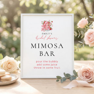 Erdbeeren-Teetasse-Momosa-Bar-Brautabschieds-Schil Poster