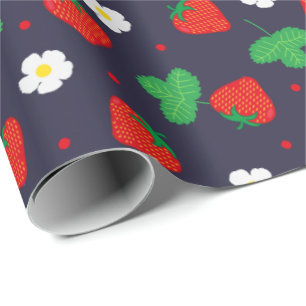 Erdbeeren und Blume für Navy Blue Geschenkpapier