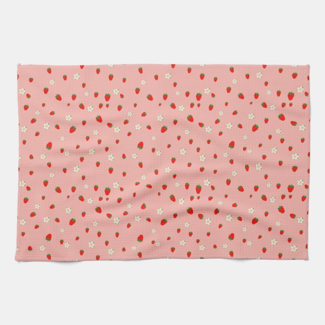 Erdbeeren und Blume Muster Geschirrtuch (Horizontal)