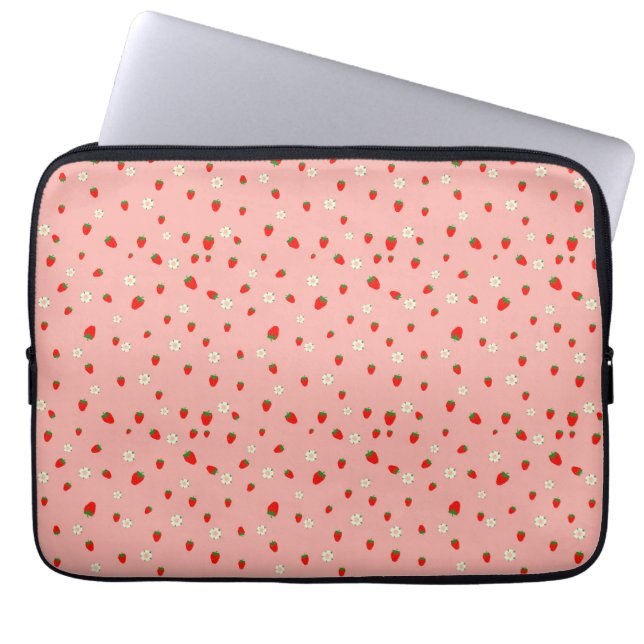 Erdbeeren und Blume Muster Laptopschutzhülle (Vorderseite)