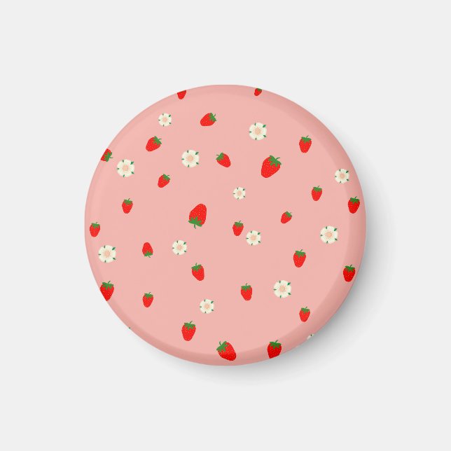 Erdbeeren und Blume Muster Magnet (Vorne)