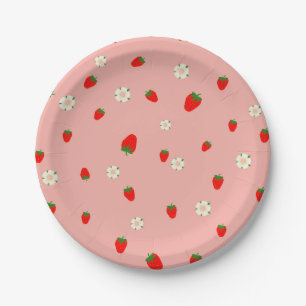 Erdbeeren und Blume Muster Pappteller