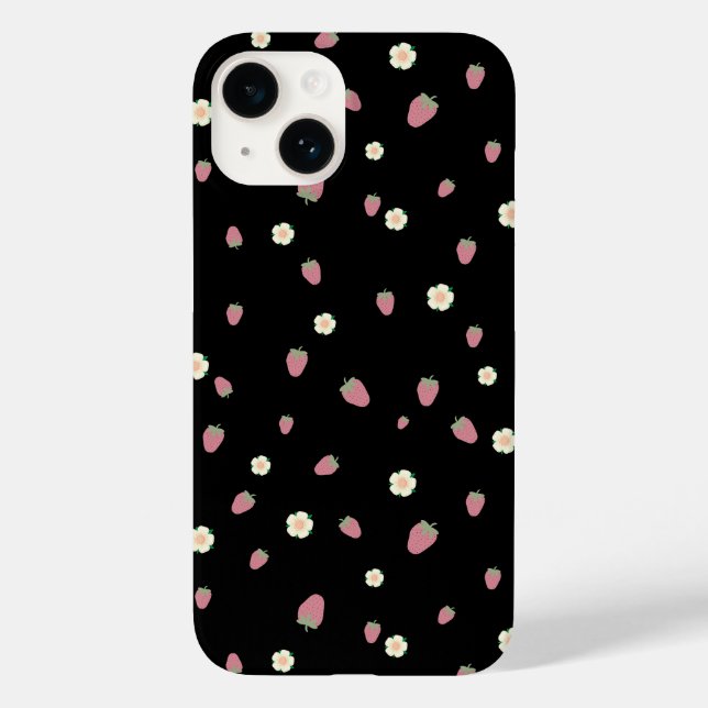 Erdbeeren und Blume Schwarzes Muster Case-Mate iPhone Hülle (Rückseite)