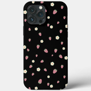 Erdbeeren und Blume Schwarzes Muster Case-Mate iPhone Hülle