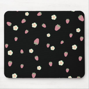 Erdbeeren und Blume Schwarzes Muster Mousepad