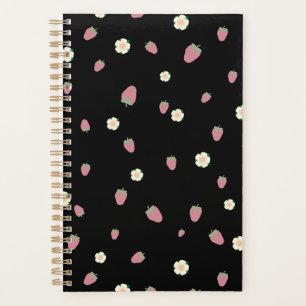 Erdbeeren und Blume Schwarzes Muster Planer