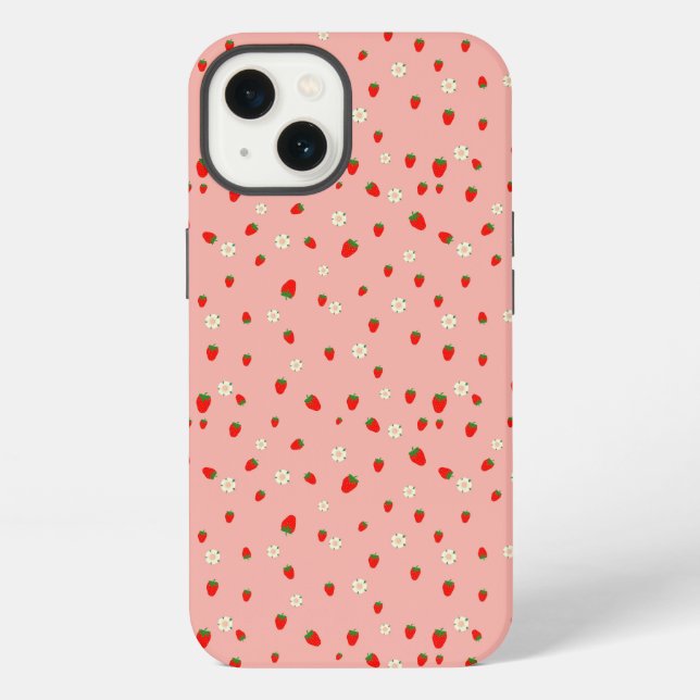 Erdbeeren- und Blumenmuster iPhone Hülle (Rückseite)