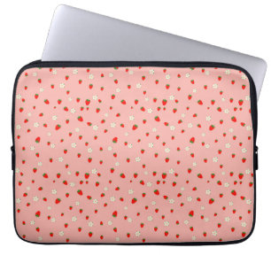 Erdbeeren- und Blumenmuster Laptopschutzhülle