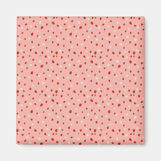 Erdbeeren- und Blumenmuster Magnet (Vorne)