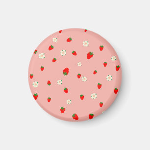 Erdbeeren- und Blumenmuster Magnet