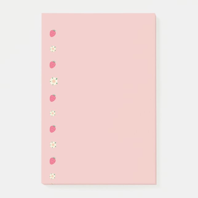 Erdbeeren- und Blumenmuster Post-it Klebezettel (Vorderseite)