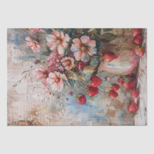 Erdbeeren und Blüten Aquarell-Dekoupage Seidenpapier